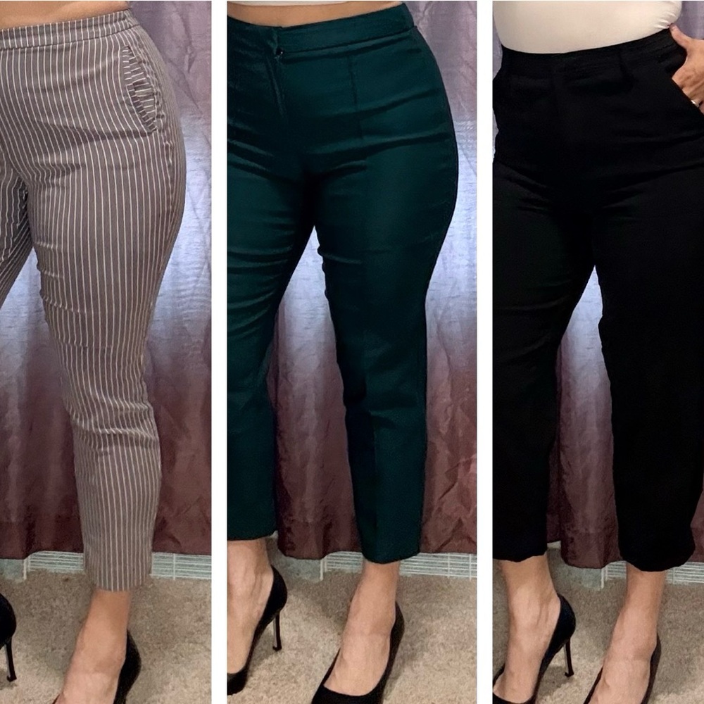 Women’s Worthington’s Stretch Ankle Pants - Black, Dark Green, Taupe Stripe